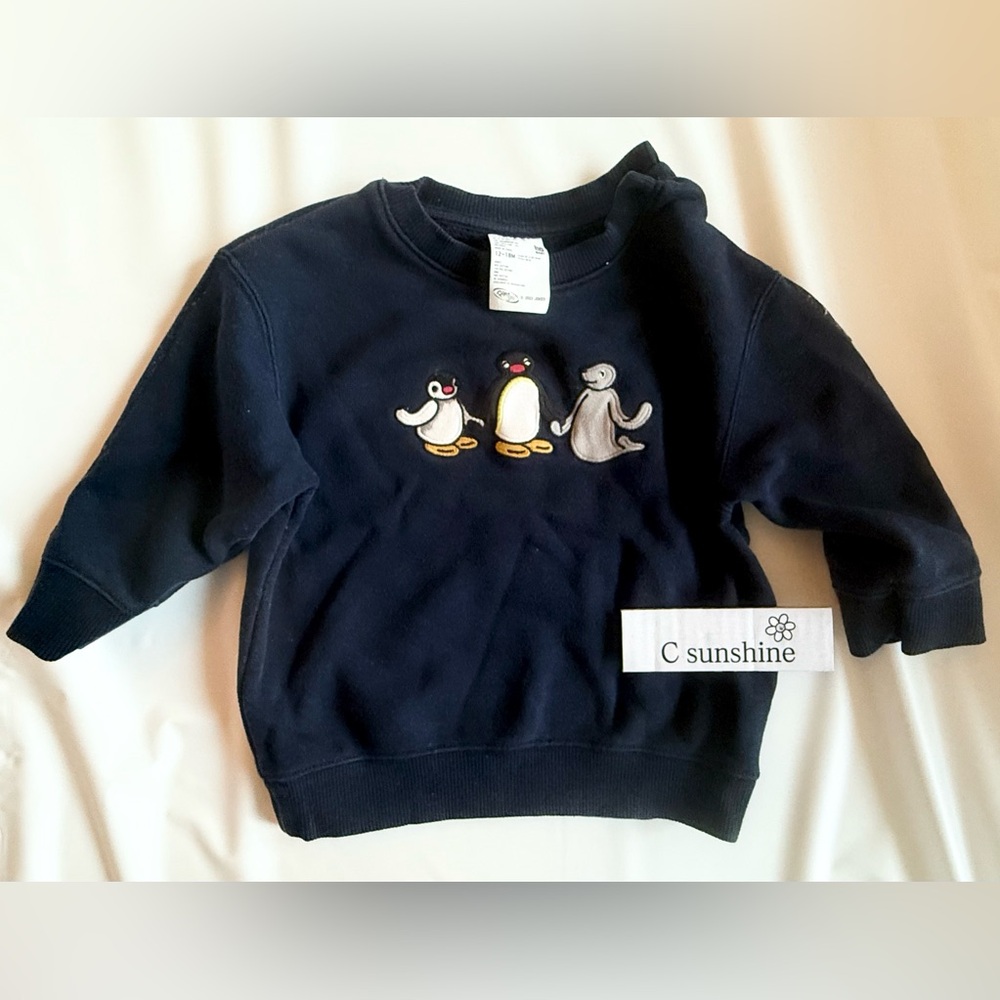 Uniqlo Kids Navy Sweatshirt with Penguin Trio